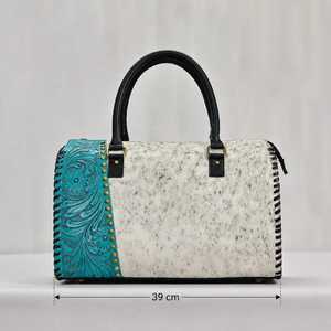 Bolso de Hombro de Cuero Vacuno Estilo Moderno con Asa Superior, Cierre de Cremallera, Diseño Floral Grabado, Duradero para Viajes, para Mujer - Product Image 5