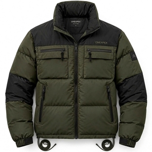 Men's Olive Green Puffer Jacket <b>Stand</b> Collar Zip Up Winter <b>Coat</b> Warm Casual Outdoor Streetwear Custom Private Label - Product Image 6