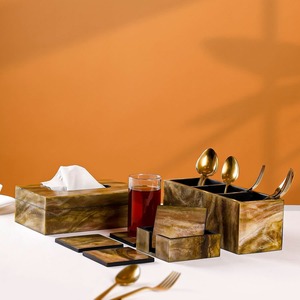 Boîte à mouchoirs rectangulaire classique de haute qualité en os incrusté, en bois et résine, pour usage décoratif à la maison, à l'hôtel et au restaurant - Product Image 6