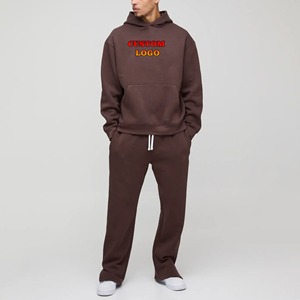 2025 Men's Casual Two-Piece Sets Warm Oversize Hooded Sweatshirts and <b>Trouser</b> Tracksuits for Autumn Winter Front Logo Sweatsuits - Product Image 1