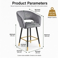 DM Chaise de bar moderne en velours cannelé avec accoudoirs, dossier incurvé ouvert, pieds en métal noir et or, repose-pieds, vente en gros directe usine