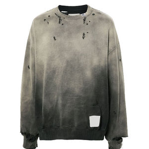 Oversized Winter Men's Crew Neck Sweatshirt Dip Dye Cotton <b>Distressed</b> Pullover Acid Wash Custom Logo <b>Top</b> Design OEM Sun Fade - Product Image 1