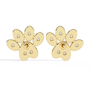Clous d'oreilles minimalistes en or plaqué, motif patte de chat/chien, sertis de diamants de laboratoire, pour femme - Fabricant - Product Image 4