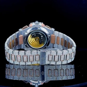 Montre de luxe pour homme entièrement pavée de diamants, style hip-hop bling, en acier inoxydable or rose, mouvement automatique, style rappeur - Product Image 4