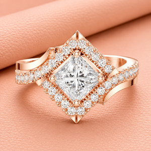 A luxurious princess cut halo diamond <b>ring</b> with split shank detailing <b>crafted</b> for radiant elegance and timeless beauty - Product Image 3