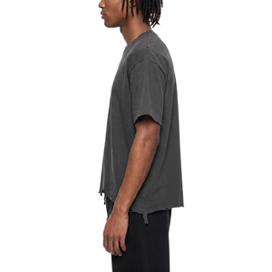 Custom <b>Charcoal</b> Grey <b>T</b> <b>Shirt</b> Heavyweight Cotton Oversized Drop Shoulder Distressed Raw Hem Streetwear Tee - Product Image 3