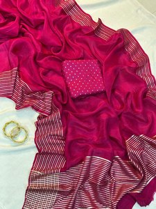 Elegant Traditional Party Wear Women's Black Purple Pink Green Pure HO Silk <b>Saree</b> Zari Border Rich Pallu Russian Silk <b>Blouse</b> - Product Image 4