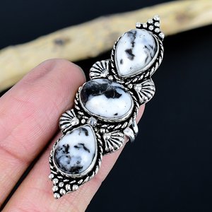 Unique White Buffalo Jasper Gemstone <b>Adjustable</b> Traditional Handmade Unisex Designer Jaipur <b>Ring</b> 925 <b>Sterling</b> <b>Silver</b> Plated - Product Image 2