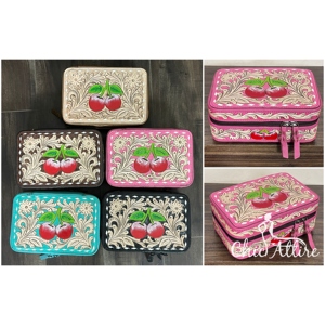 Caja de Almacenamiento de Joyas Portátil de Cuero Genuino con Cremallera y Diseño Floral de Cereza Premium para Mujer, Estuche de Viaje Organizador - Product Image 1