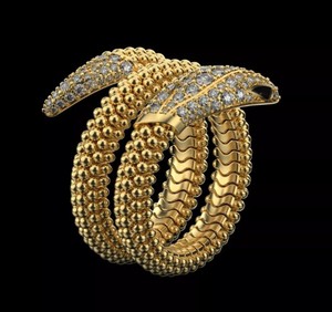 Stunning 925 Silver <b>Gold</b> Plated Snake <b>Ring</b> Serpent Wrap Design Sparkling CZ Women Party Wear <b>Ring</b> - Product Image 3