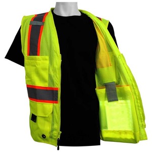 Chaleco Reflectante de Alta Visibilidad Amarillo Verde Fluorescente, Ropa de Trabajo sin Mangas, Bolsillos Delanteros con Cremallera, Diseño Totalmente Personalizado - Product Image 3