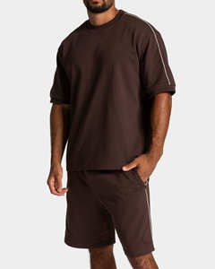 Camiseta y Pantalones Cortos Oversize Personalizados de Algodón Mezclado Transpirable con Ribetes para Hombre, Ideales para Gimnasio y Uso Urbano - Los Más Vendidos - Product Image 1