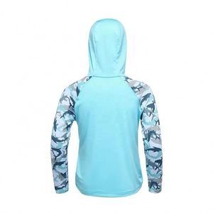 เสื้อตกปลาเด็กชายสีฟ้าอ่อนมีฮู้ดพิมพ์ลายฉลามแขนยาว UPF 50 เสื้อคลุมป้องกันรังสียูวีป้องกันแสงแดด - Product Image 5