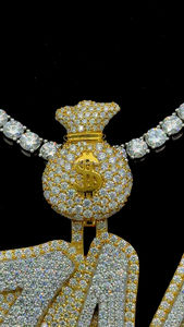 Gran oferta bolsa de dinero fianza personalizada 7M fuente nombre colgante personalizado helado dos tonos chapado en oro letra colgante Hip Hop joyería - Product Image 4