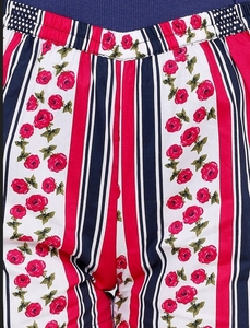 Women's Printed Striped Floral Shorts <b>Elastic</b> Waist Knitted Cotton Casual Regular Fit Mid Rise Breathable - Product Image 5