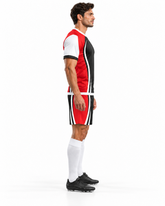 Custom Womens Soccer Uniform Set Wholesale <b>Ladies</b> Football Jersey and <b>Shorts</b> <b>Red</b> Black White Team Sportswear - Product Image 4