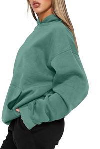 New Arrival Of Women's 100% Cotton Long Sleeve Round Neck Shoulder Slope Solid Color Comfortable Pullover Hoodie - Product Image 4