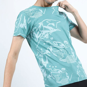 เสื้อยืดคอกลมแขนสั้นผู้ชาย สีฟ้าอ่อน ลายพิมพ์สีขาว สไตล์ลำลอง ทรงปกติ ผ้าถัก 100% คอตตอน ระบายอากาศได้ดี - Product Image 3