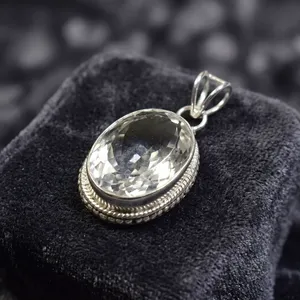 925 Sterling Silver Crystal Quartz Pendant Handmade Clear Gemstone Vintage Jewelry Elegant Design For Women Wholesale - Product Image 3