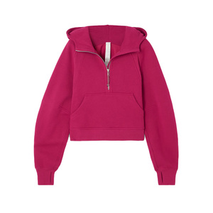 Sudadera con Capucha Rosa para Mujer, Manga Larga, Color Sólido, Forro Polar, Media Cremallera Frontal, Transpirable, Ropa Casual de Otoño - Product Image 1