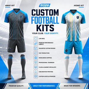 Maillot de football personnalisé domicile/extérieur, ensemble complet, 100 % polyester, anti-humidité, col en V, manches courtes, uniforme de football - Product Image 1