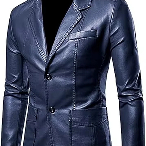 Coat for Men Stand Hooded Front Stylish Sizes Customized Private Style Turn Collar Heavyweight Windproof Washed <b>Leather</b> Coat - Product Image 1