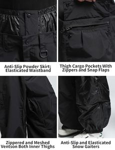 กางเกงสกีกันน้ำแบบ unisex สไตล์คาร์โก้ โพลีเอสเตอร์ สำหรับใส่เล่นหิมะกลางแจ้ง ปิดด้วยเชือกผูก ติดกระดุม สีดำ - Product Image 4