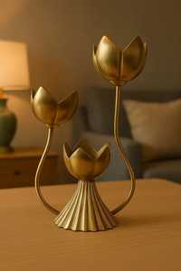 Support de bougie en aluminium en forme de tulipe dorée Hestia, fait à la main, écologique, durable, pour les activités religieuses, décoration de la maison - Product Image 3