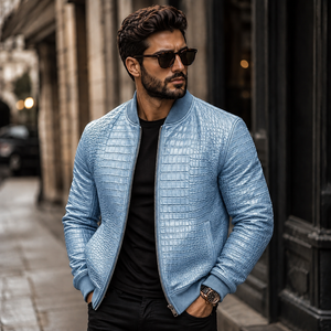 LEATHER SPOT <b>Men's</b> for Embossed Leather <b>Bomber</b> <b>Jacket</b> Biker Style Vintage Slim Fit <b>Summer</b> Motorcycle Windproof Breathable - Product Image 1