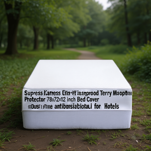Super King King Size Waterproof Terry Cotton Mattress Protector 78x72x12 Inch <b>Bed</b> Cover Anti-Dust Mite Antibacterial for Hotels - Product Image 3