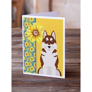 Girasoles de verano Red Siberian Husky Pack 8 Whimsical A7 Tamaño 5x7 Tarjetas de notas en blanco con sobres para fines de felicitación - Product Image 2