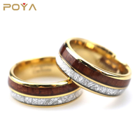 Bagues de couple en carbure de tungstène doré avec incrustation de bois et de météorite, alliances bombées pour hommes et femmes, bijoux naturels en gros