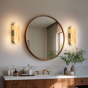 Applique da Parete in Marmo Naturale da 35 cm, Set di Applique Moderne Dorate per Interni, Illuminazione a Parete per Bagno, Soggiorno, Camera da Letto - Product Image 3