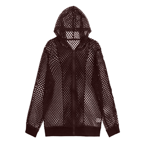 Hooded Mesh Zipper Jacket Unisex Solid <b>Navy</b> Blue Full Sleeve Breathable Polyester Summer Adult Regular Fit - Product Image 2