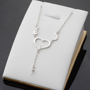 Conjunto de Collar y Colgante de Corazón de Plata Han S925 para Mujer, Collar de Ángel DIY con Bandeja de Perlas Vacía, Colgantes y Dijes Finos 419 - Product Image 1