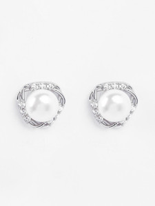 Boucles d'oreilles clous contemporaines en argent sterling 925 pur plaqué rhodium, serties de perles, faites à la main, produit en gros - Product Image 6