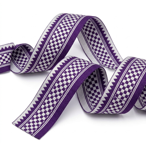 Cinta Jacquard Tejida de 31 mm en Plata y Morado Oscuro de Neelkamal Industries, Adorno Elegante y Festivo para Bordes de Prendas, Decoración y Manualidades - Product Image 2