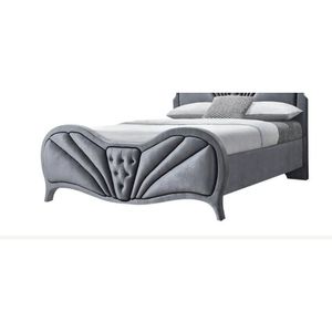Letto Queen Dante in Velluto Grigio, Elegante Letto Imbottito con Confortevole Rivestimento in Velluto - Product Image 4