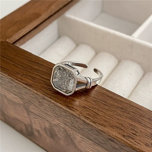 925 sterling <b>silver</b> white tea stone square diamond <b>ring</b> <b>men</b> and women fashionable INS niche design gender-free <b>ring</b> hand jewelry - Product Image 2