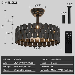 Ventilateur de plafond industriel moderne en gros, noir mat, avec cage, prix d'usine, style chandelier tambour - Product Image 2