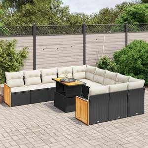 Ensemble de canapés de jardin avec accoudoirs réglables, grand modèle en rotin PE noir, mobilier de jardin spacieux avec sièges confortables - Product Image 1