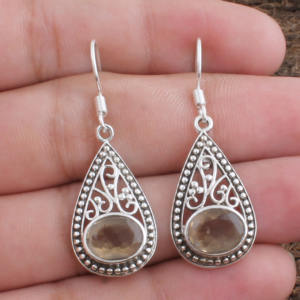 Boucles d'oreilles en Citrine Naturelle en Gros, Argent Sterling 925, Pierre de Naissance de Novembre, Bijoux Fins pour Femmes, Prix d'Usine - Product Image 2