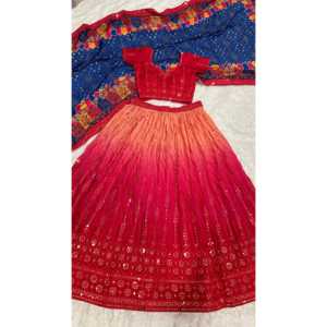 Lehenga choli ชุดปาร์ตี้สำหรับผู้หญิงมีลำดับและชุดทำงานด้าย - Product Image 1