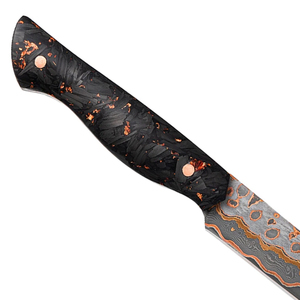 Cuchillo de Cocina Hecho a Mano de Cobre Damasco con Hoja de Punta Caída y Mango de Micarta - Product Image 5