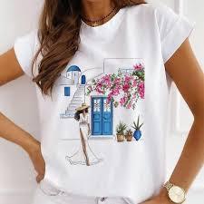 Camisetas de Poliéster Estampadas para Mujer, Blusas Bonitas con Cuello Redondo y Manga Corta, Tops de Spandex Baratos - Product Image 2