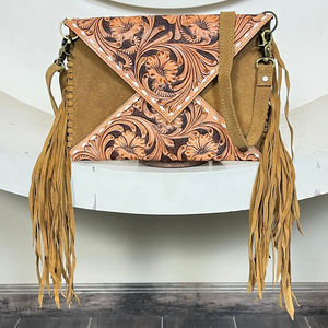 Southwest Cowgirl moda mujer mano Tooled Suede cuero Crossbody flecos bolso estilo occidental sobre bolsos de mano - Product Image 4