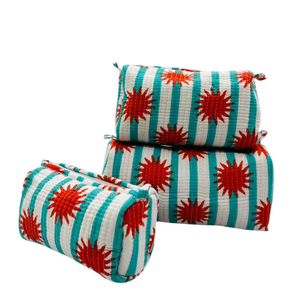 Set 3 Indian Handmade Hand Block Printed 100% Cotton Lightweight Durable Quilted <b>Makeup</b> Travel Pouch <b>Storage</b> Utility Bag Set - Product Image 1