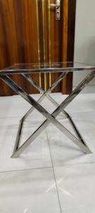 Mesa Auxiliar de Acero Inoxidable Hecha a Mano con Envío Exprés, Mesa de Té con Vidrio Tuffan, Mesa de Salón, Mesa Metálica de Estilo Occidental - Product Image 4