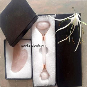 ชุดกล่องกัวซาหินโรสควอตซ์ธรรมชาติแกะสลักลายเฟิงชุย สำหรับนวดหน้าและตัว  งานแฮนด์เมดขายส่ง  ยุคใหม่ ความรัก ความสงบ - Product Image 2