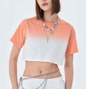 Camiseta de Diseño Elegante de Dos Tonos con Estampado Tie-Dye, Camiseta Lisa Naranja y Blanca de Alta Calidad con Mis Logotipos - Product Image 2